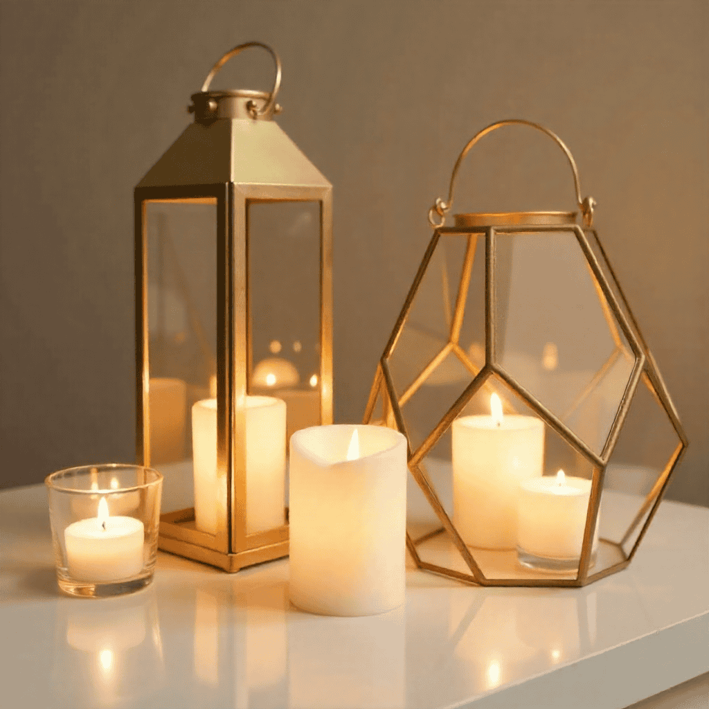 Lämpimät kynttiläasetelmat juhlapöydässä